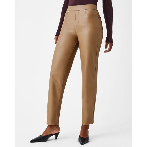 Spanx Leather-Like Straight Leg Pant size Medium Toffee - Picture 1 of 8